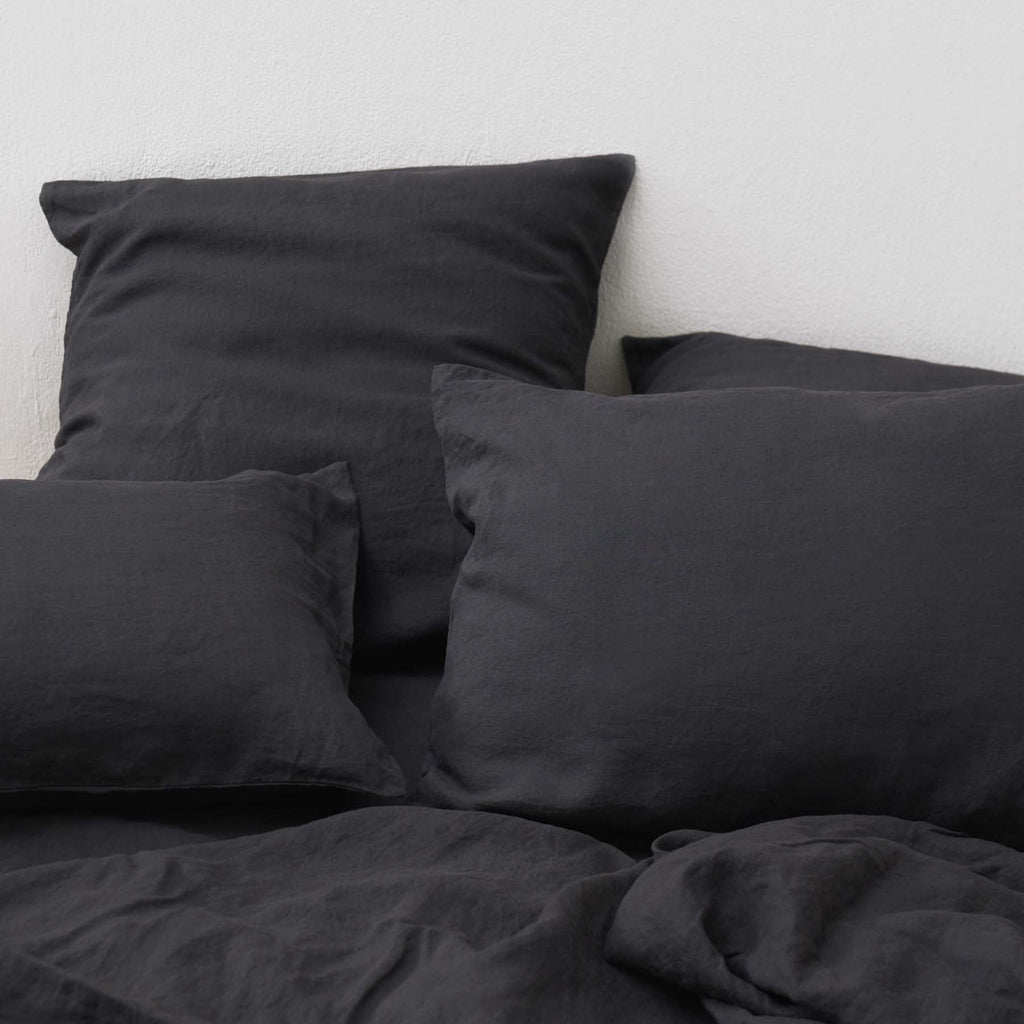 2 Taies D'Oreiller - En Lin Lavé 190G/M² - Gris Graphite