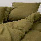 Most olive green French washed linen pillowcases