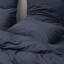 Housse De Couette En Percale De Coton Lavé 300 Fils - Bleu Orage