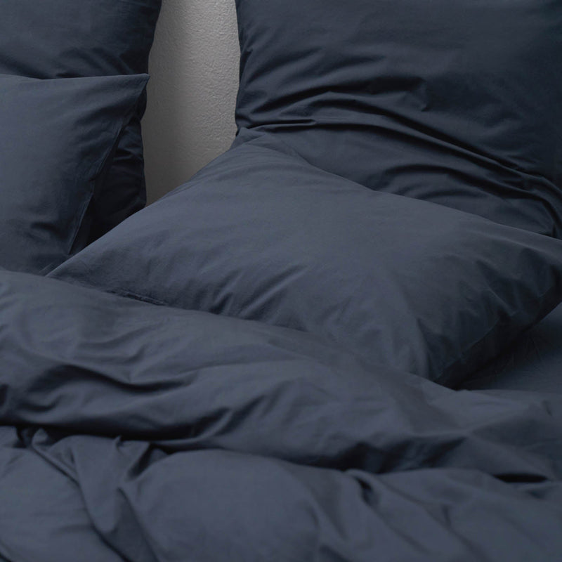 Housse De Couette En Percale De Coton Lavé 300 Fils - Bleu Orage