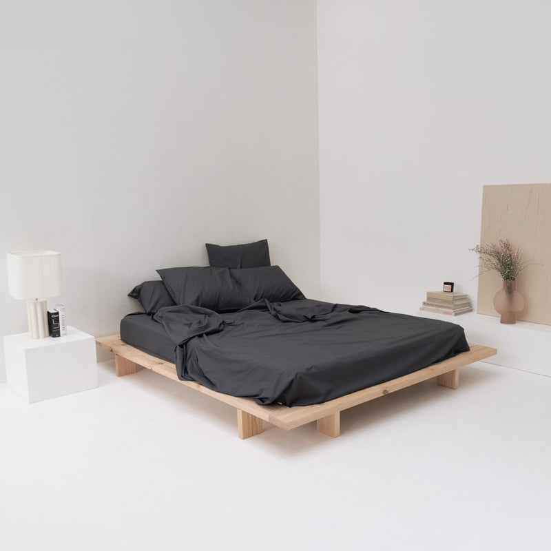 Drap Plat En Percale De Coton Lavé 300 Fils - Gris Graphite