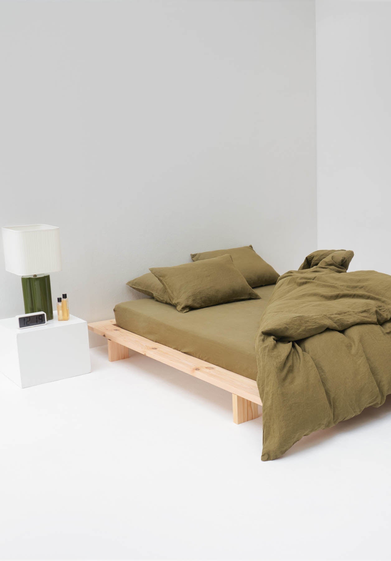 Sábana Bajera - De Lino Lavado 190 G/M² - Verde Oliva