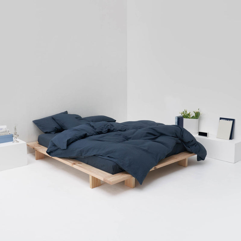 housse de couette qualite luxe hotel en lin lavé bleu orage maison most