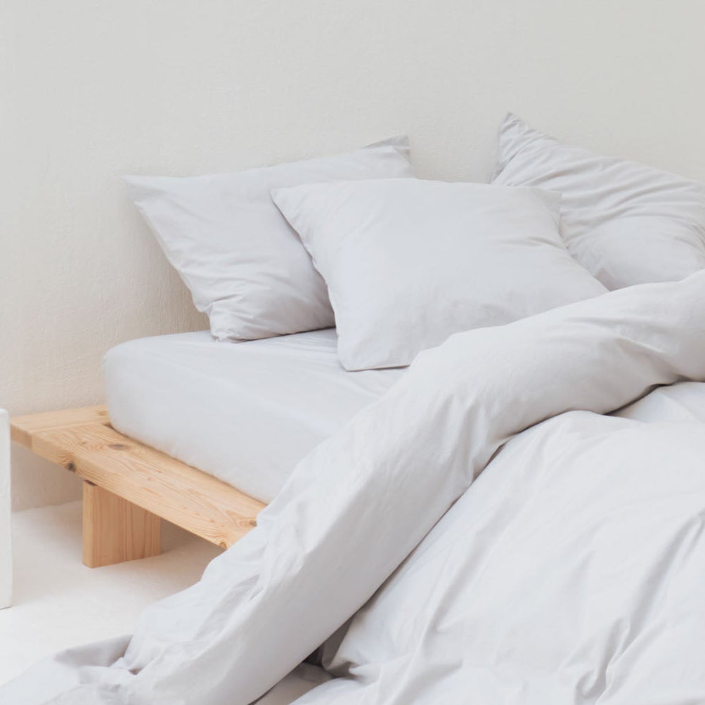 Drap housse grand bonnet percale coton lavé haut de gamme gris Most