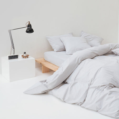 Drap housse grand bonnet percale coton lavé haut de gamme gris Most