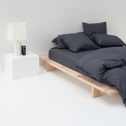 Drap housse grand bonnet percale coton lavé haut de gamme gris graphite Most