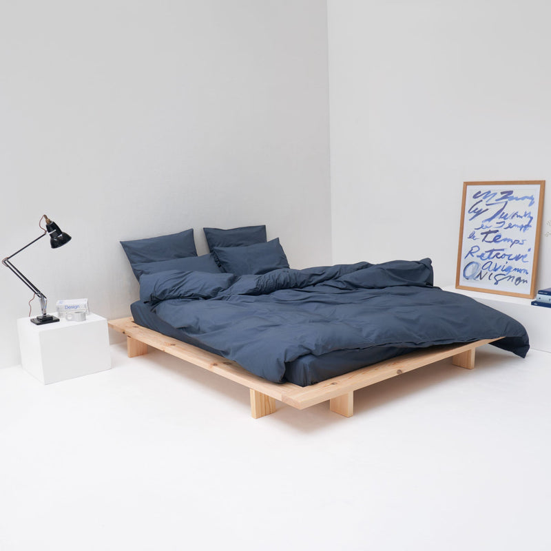 2 Taies D'Oreiller En Percale De Coton Lavé 300 Fils - Bleu Orage