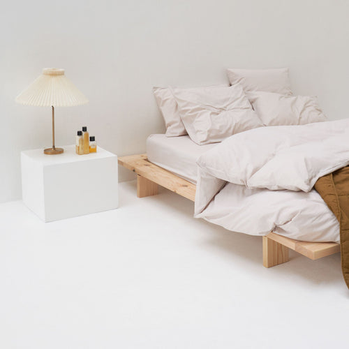 Drap housse grand bonnet en percale de coton lavé haut de gamme beige Most