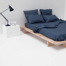 Drap Housse En Percale De Coton Lavé 300 Fils - Bleu Orage