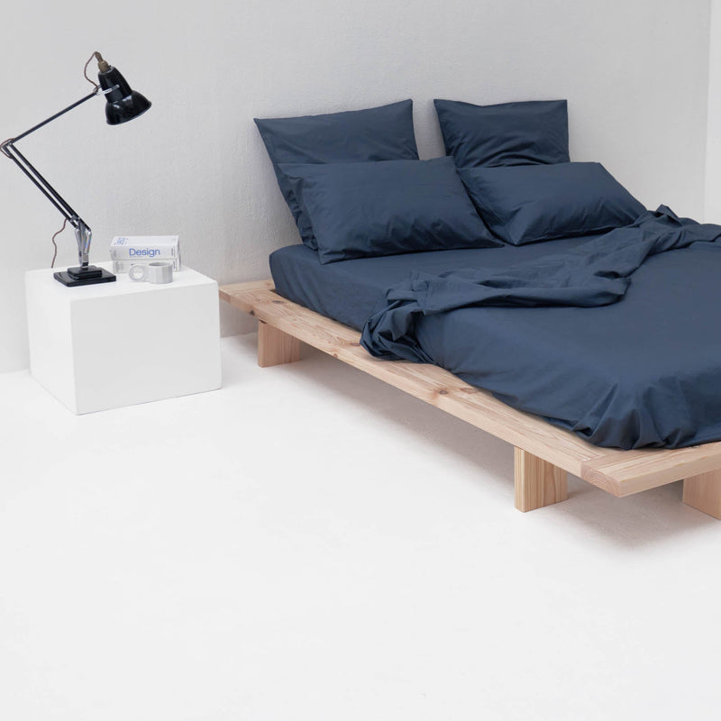 Drap Housse En Percale De Coton Lavé 300 Fils - Bleu Orage