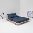 Drap Plat En Percale De Coton Lavé 300 Fils - Bleu Orage