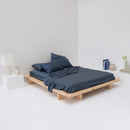 Drap Plat En Satin De Coton Égyptien 300 Fils - Bleu Orage