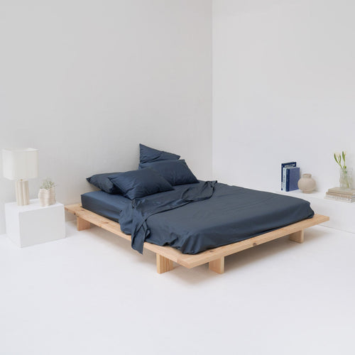 Drap Plat En Satin De Coton Égyptien 300 Fils - Bleu Orage