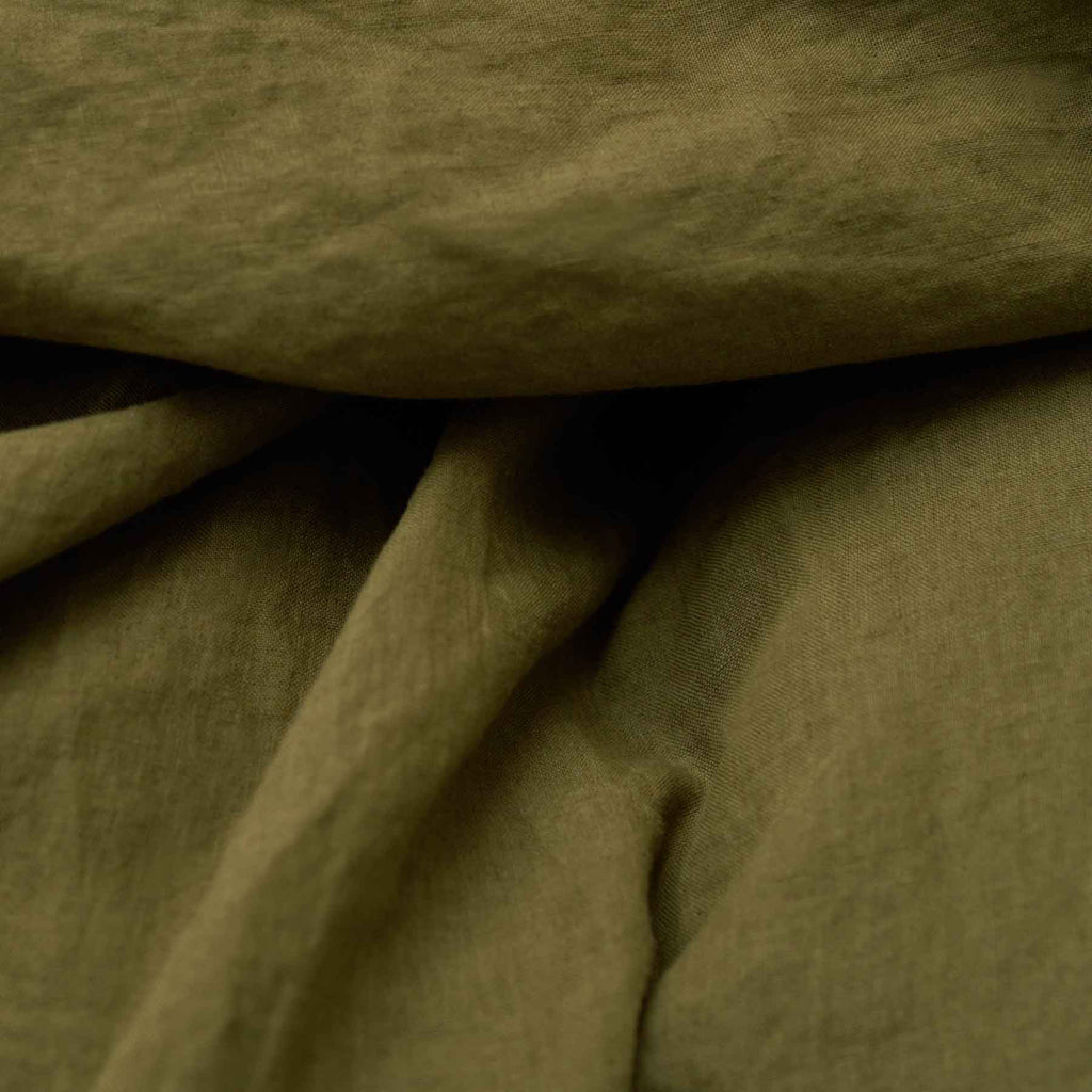 Drap plat lin lavé vert olive francais haut de gamme maison Most