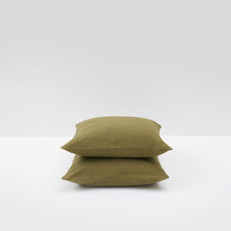 taie oreiller lin lavé vert olive most