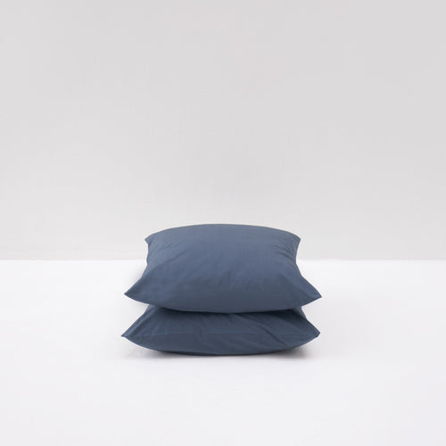 2 Taies D'Oreiller En Percale De Coton Lavé 300 Fils - Bleu Orage