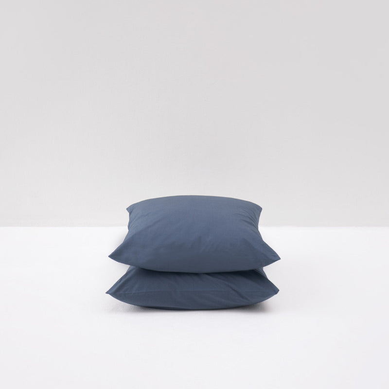 2 Taies D'Oreiller En Percale De Coton Lavé 300 Fils - Bleu Orage