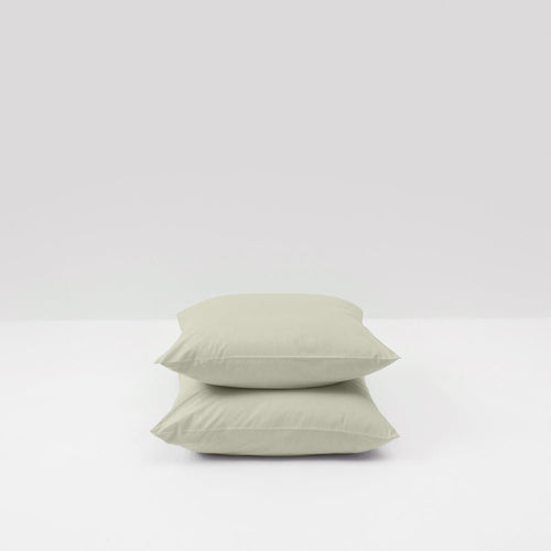 2 Taies D'Oreiller - En Percale De Coton Lavé 120 Fils - Vert Sauge