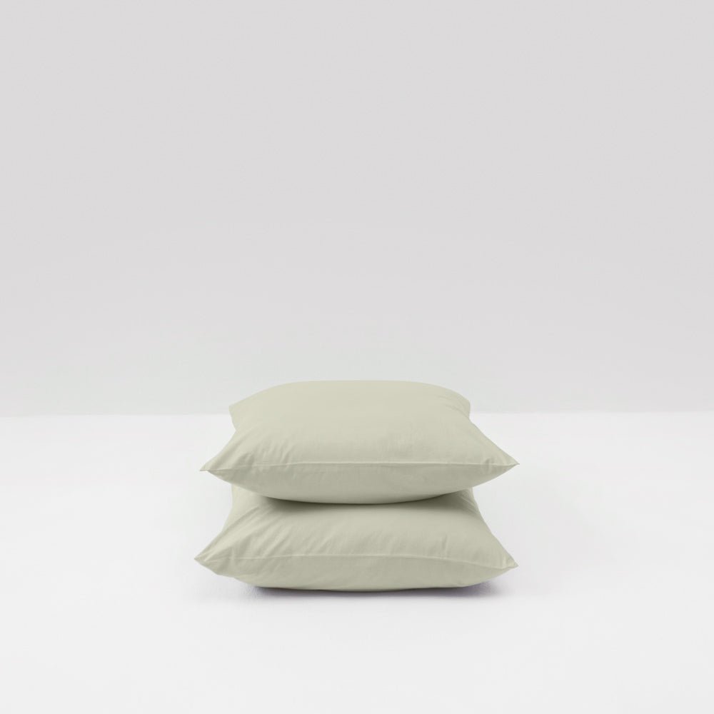 2 Pillowcases - Washed Cotton Percale 300 Thread Count - Sage Green