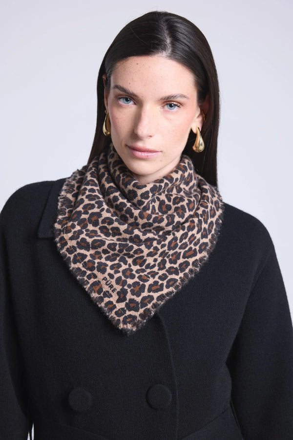 Bufanda tipo bandana de cachemir y moussa de leopardo - Beige leopardo - Mixto
