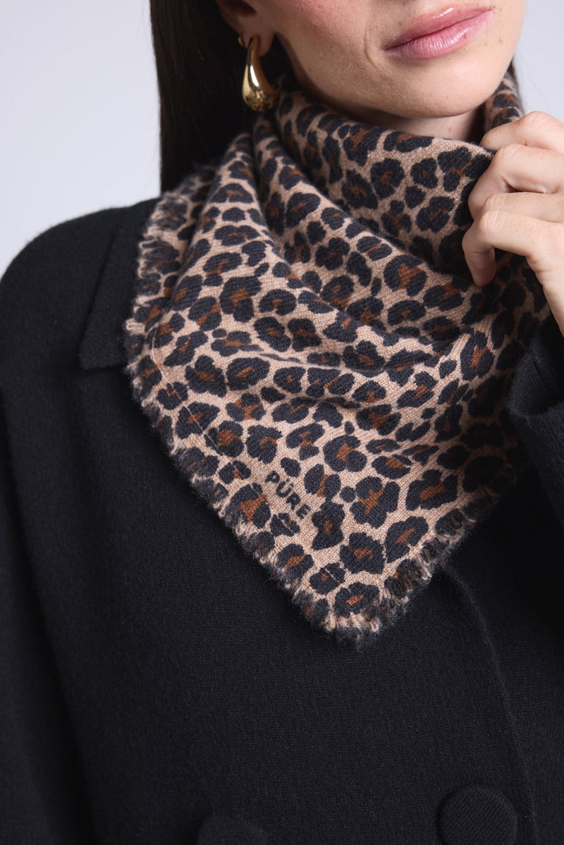 Echarpe Bandana Leopard Moussa En Cachemire - Beige Leopard - Mixte