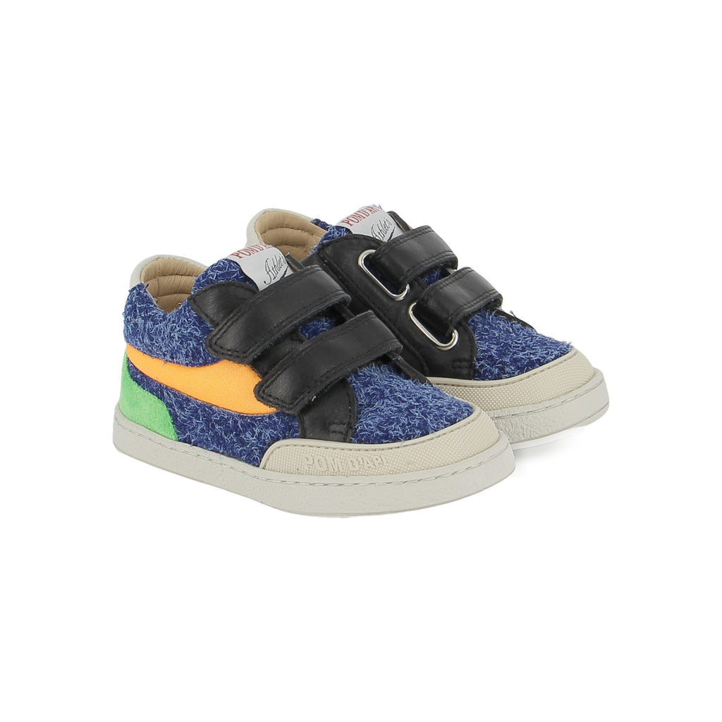 Pom d'Api – Pom D'Api - Mousse Backy - Bleu Électrique/Orange/Noir, une paire de baskets montantes pour enfant, bleues, noires et orange