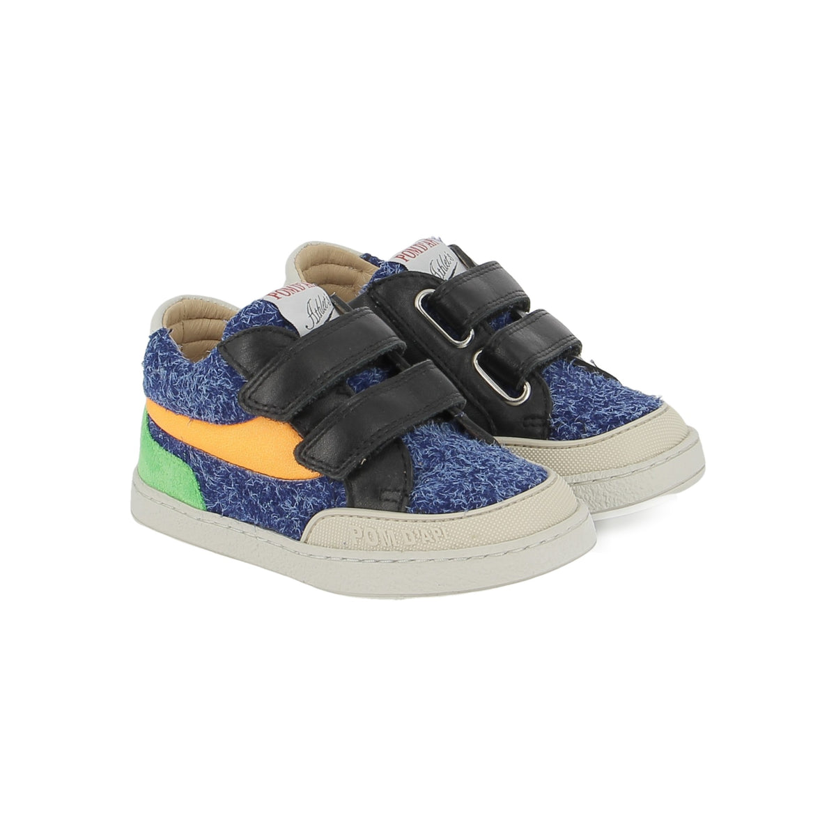 Pom d'Api – Pom D'Api - Mousse Backy - Bleu Électrique/Orange/Noir, une paire de baskets montantes pour enfant, bleues, noires et orange