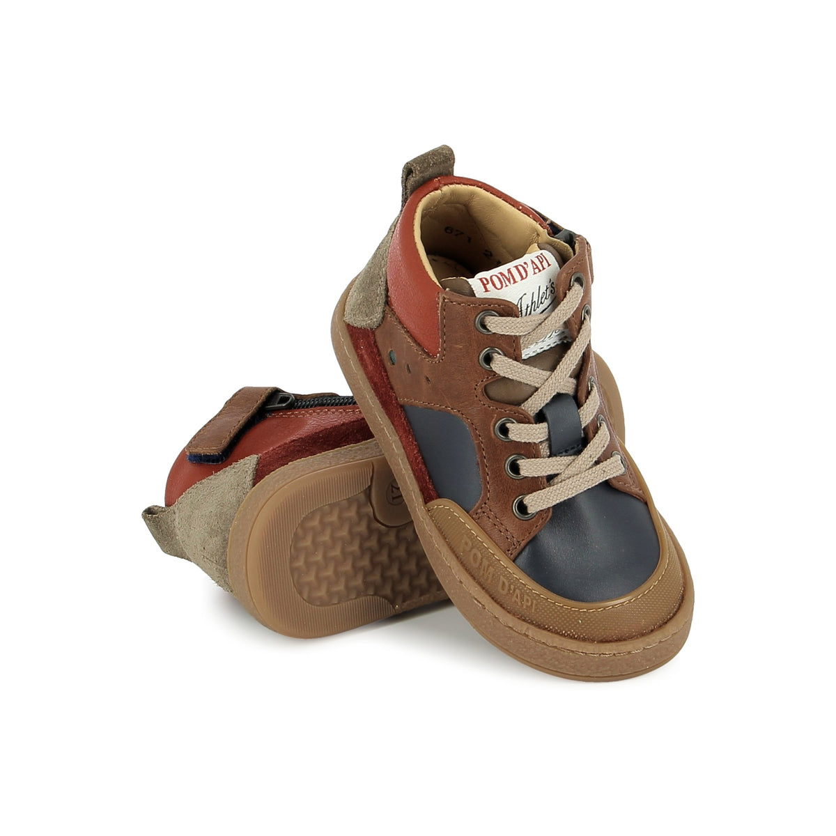 Pom d'Api – Pom D'Api - Mousse Bump - Marine/Vert Sapin, chaussures montantes pour enfant, marron, bleu marine et rouge