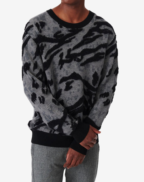 Pull Col Rond À Motif Pules - Print Animal Grey
