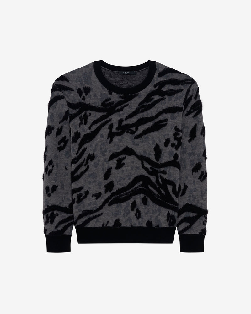 Pull Col Rond À Motif Pules - Print Animal Grey