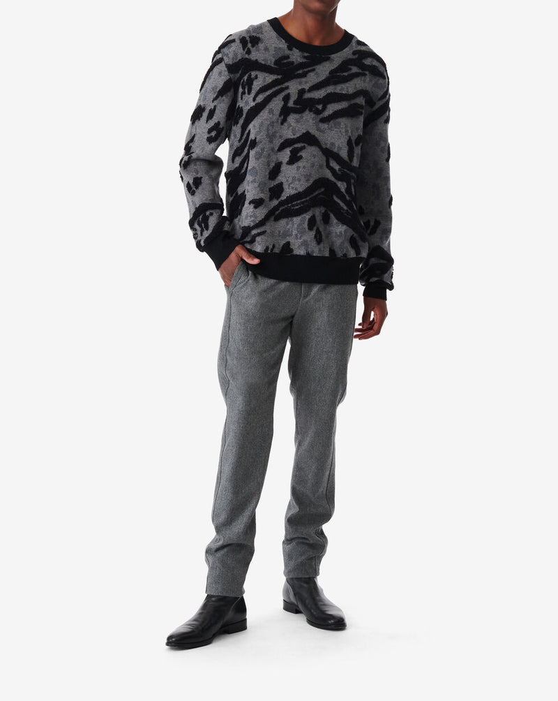 Pull Col Rond À Motif Pules - Print Animal Grey