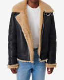 Blouson Col Montant En Cuir Deleo - Black/Beige