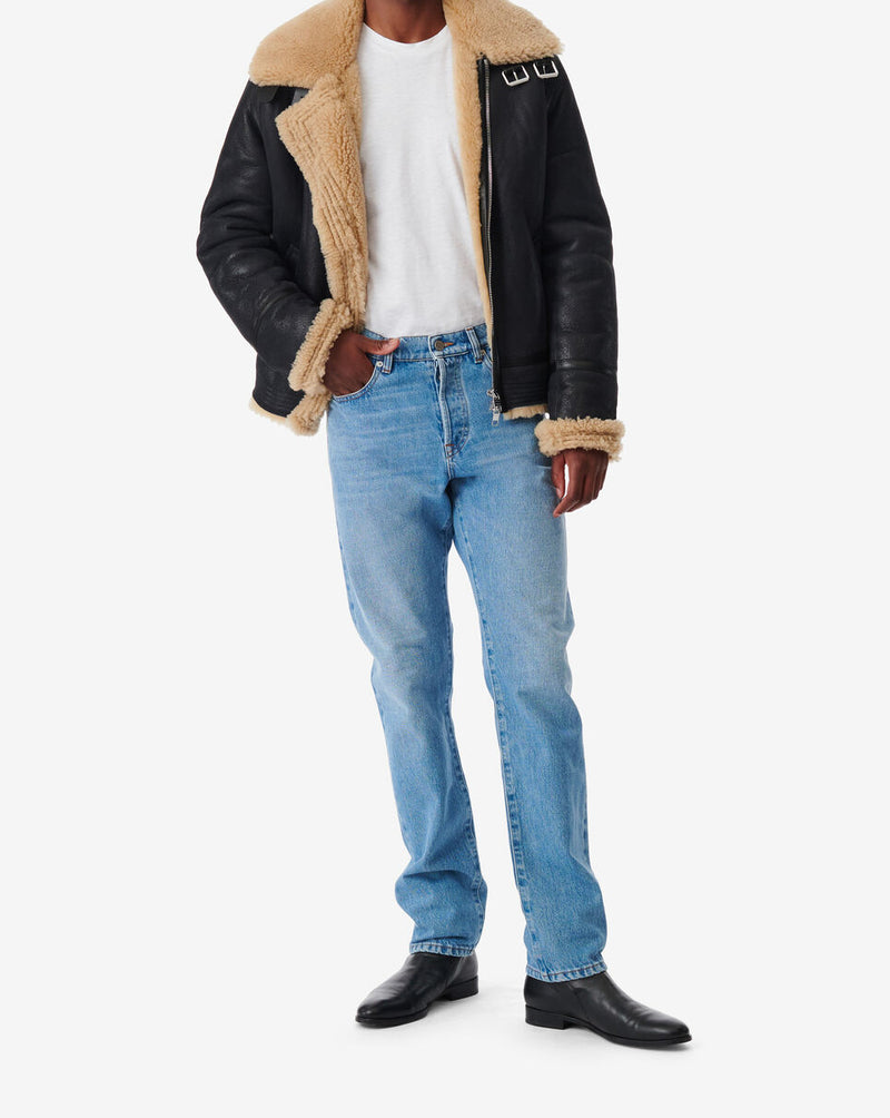 Blouson Col Montant En Cuir Deleo - Black/Beige