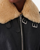 Blouson Col Montant En Cuir Deleo - Black/Beige