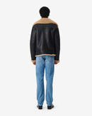 Blouson Col Montant En Cuir Deleo - Black/Beige