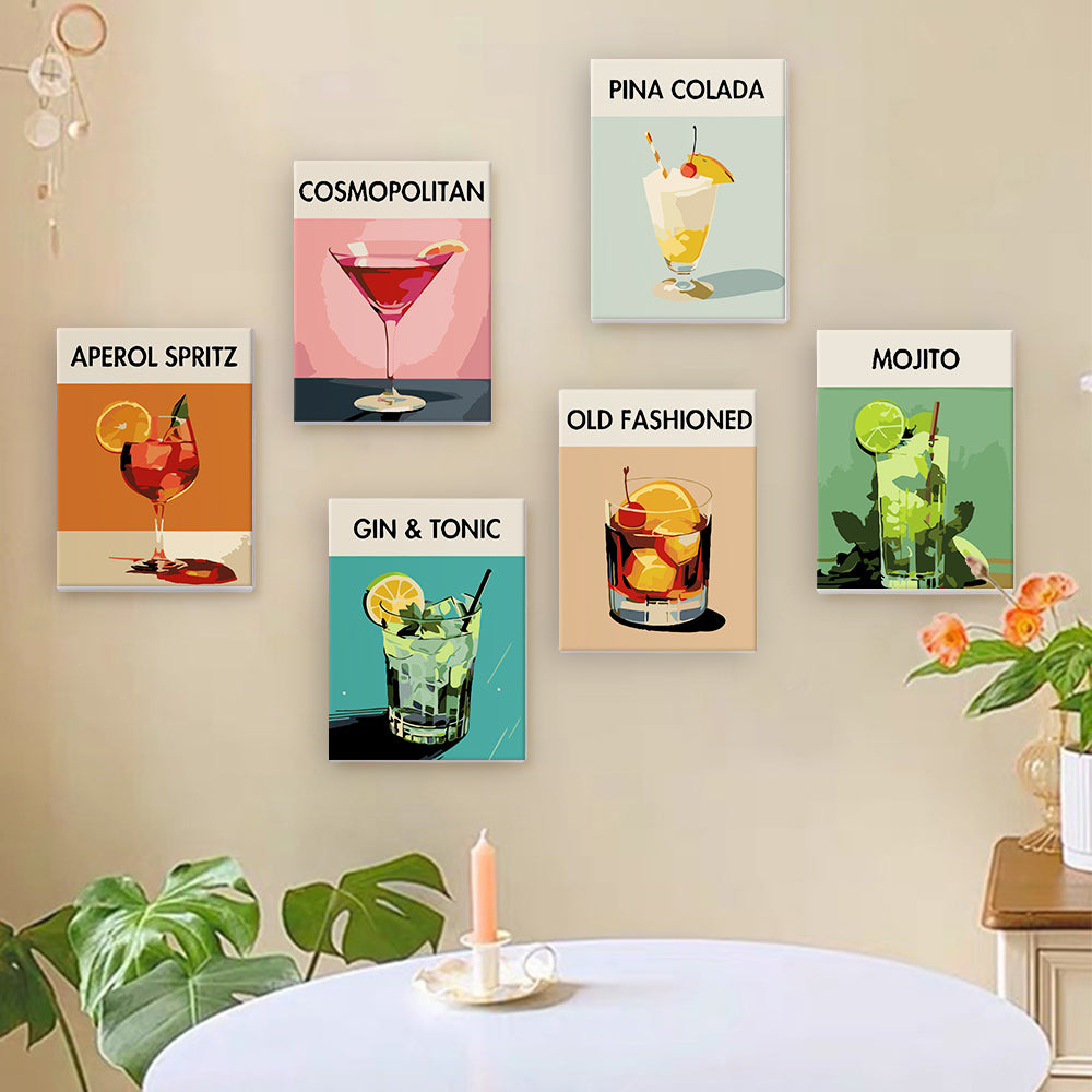 Mini Paint By Numbers 15X20Cm (6 Pieces) - Modern Bar Mixology Art Series 1