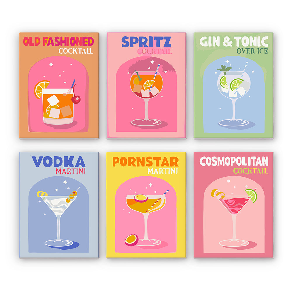 Mini Paint By Numbers 15X20Cm (6 Pieces) - Modern Bar Mixology Art Series 4