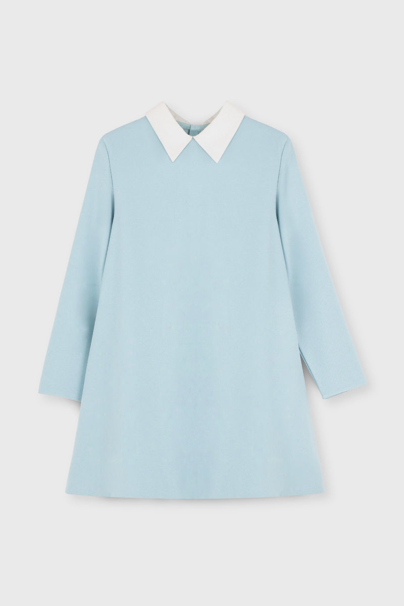 Robe À Col En Crêpe - Bleu