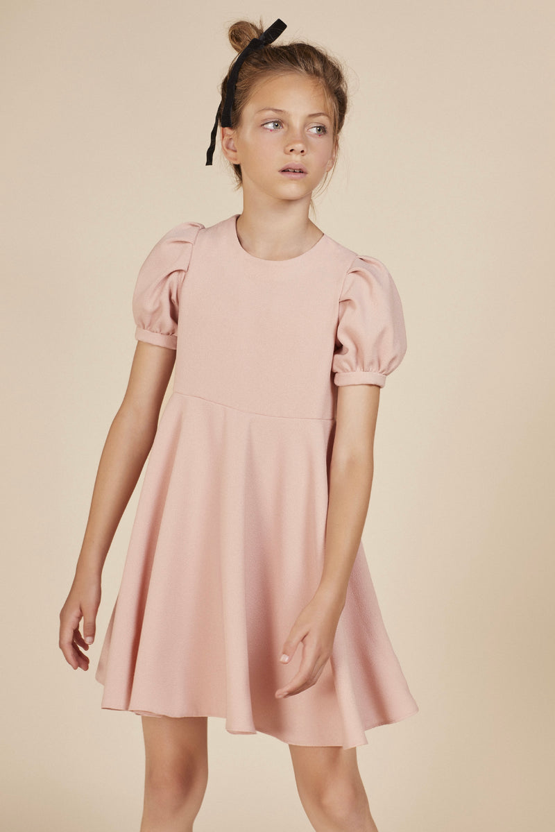 Robe En Crêpe À Manches Lanternes - Rose