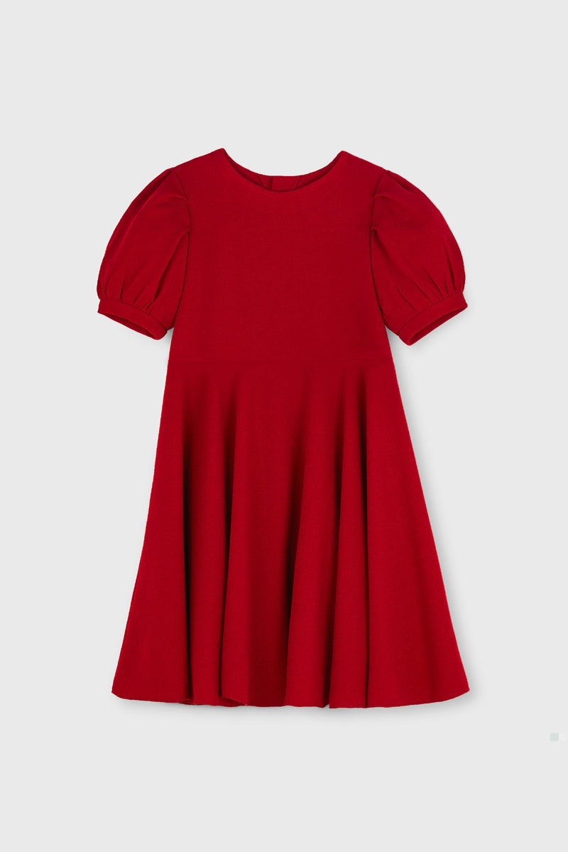 Robe En Crêpe À Manches Lanternes - Rouge