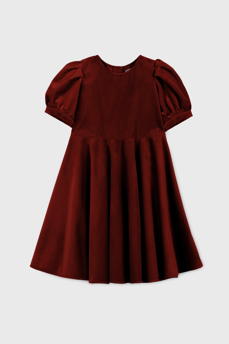 Robe En Velours À Manches Lanternes - Rouge