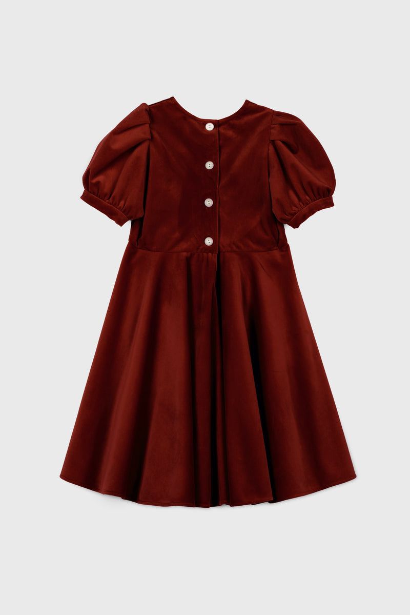 Robe En Velours À Manches Lanternes - Rouge