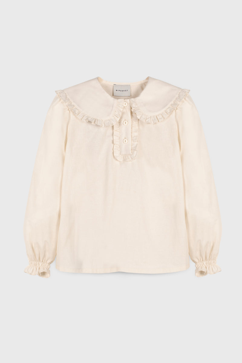 Blouse À Col En Popeline - Crème