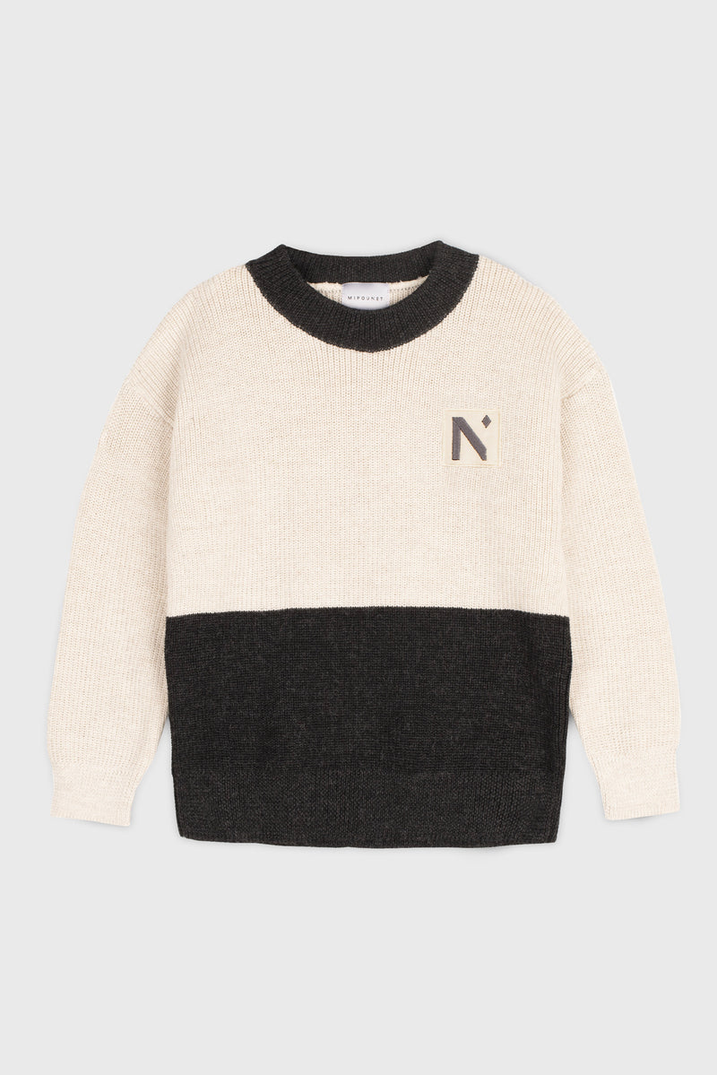 Pull En Maille Avec Logo Color Block - Crème/Gris