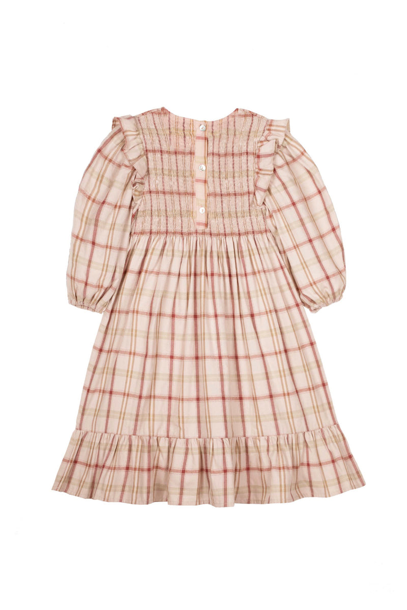 Robe Tartan À Smocks Viyella - Sable Rose