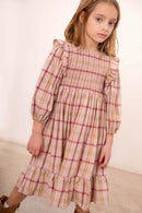 Robe Tartan À Smocks Viyella - Sable Rose