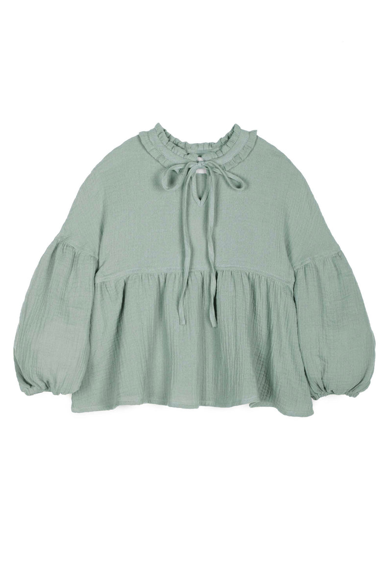 Blouse À Manches Ballon En Mousseline - Vert