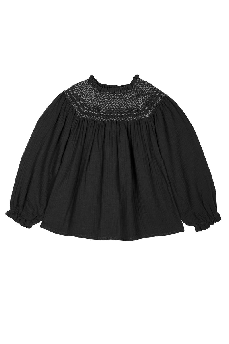 Blouse En Mousseline À Col Fumé - Noir