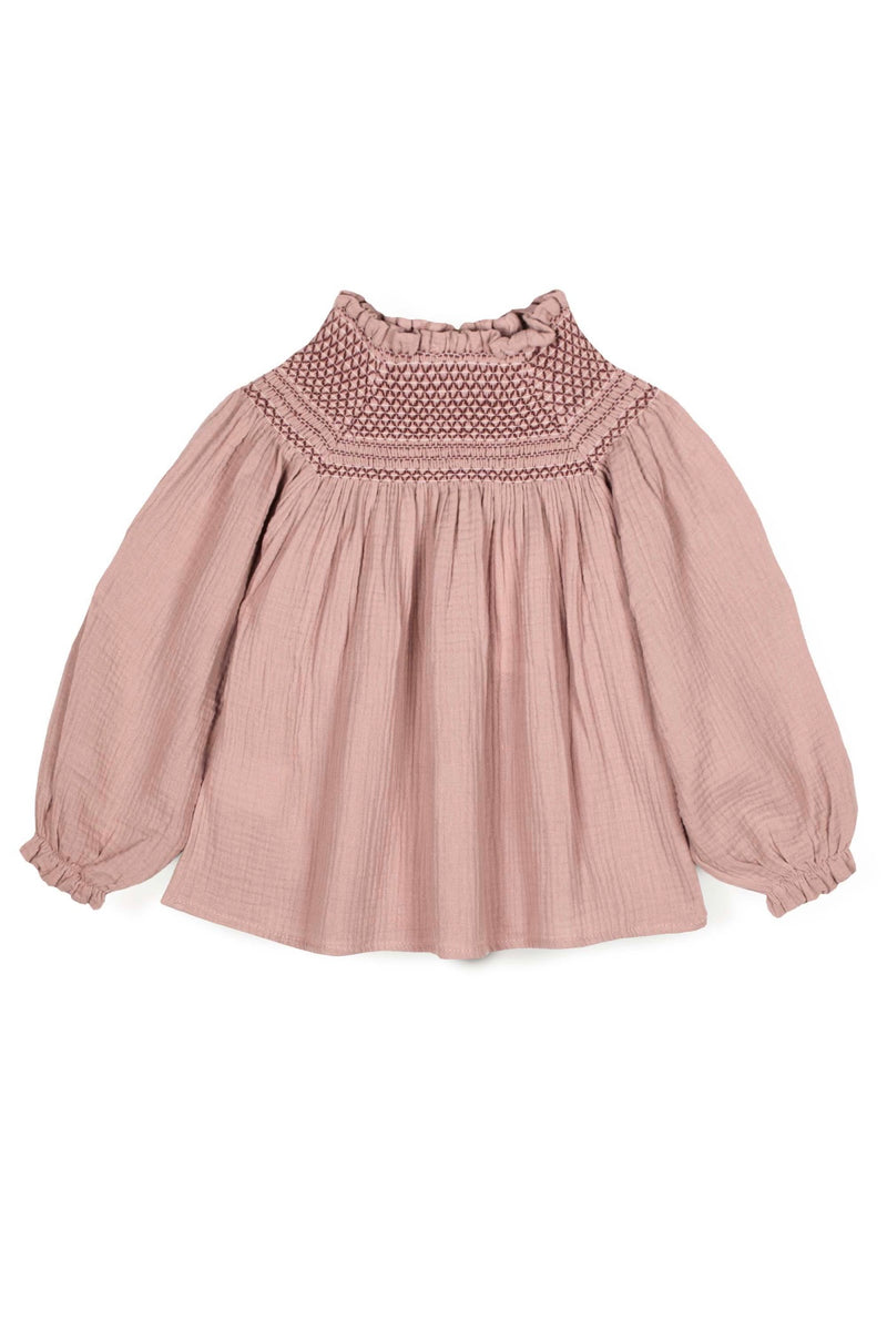 Blouse En Mousseline À Col Fumé - Sable Rose