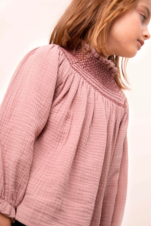 Blouse En Mousseline À Col Fumé - Sable Rose